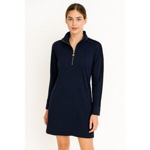 Lilly Pulitzer Skipper Solid Popover Knit Quarter Zip Dress Navy Blue XS‎